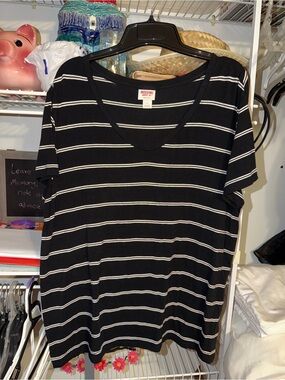 Mossimo Supply Co. Black White Striped V-Neck Tee